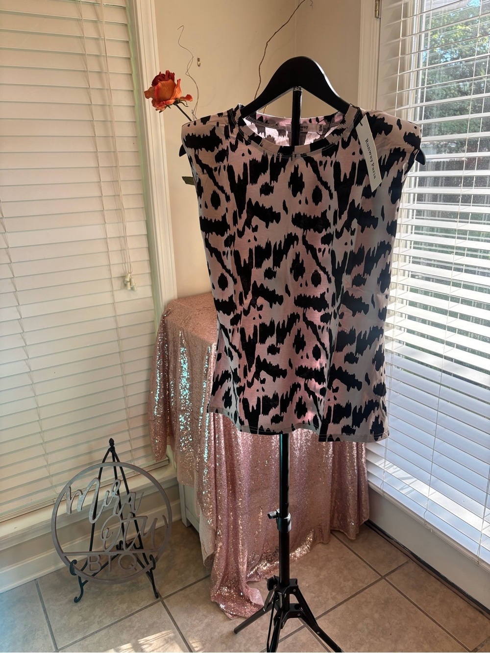 Girls Pink and Black Animal Print Cap Sleeve Dress